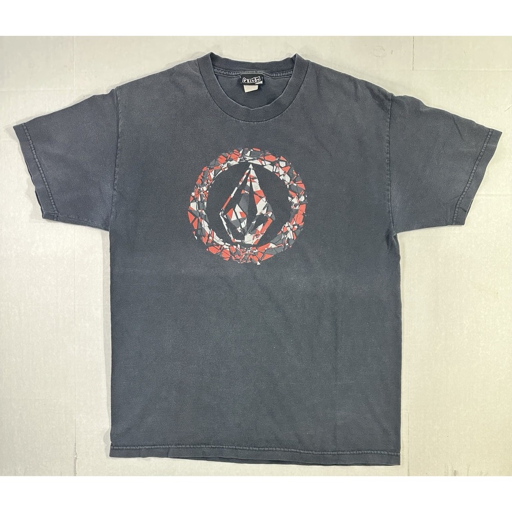 Volcom Stone Logo T-Shirt Black Distressed Graphic Tee Mens Large Skate Surf